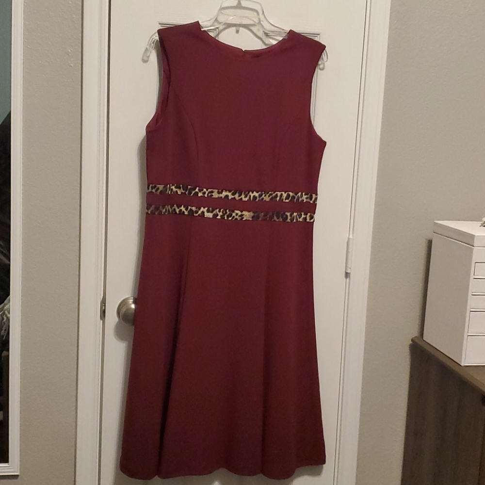 NWT Wine colored dress w/leopard trim, never worn